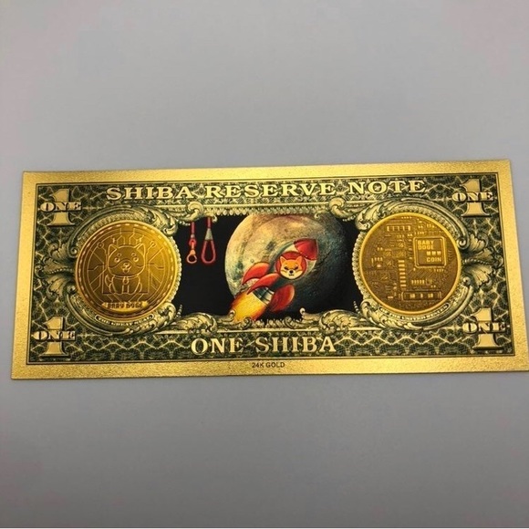 24k Gold Foil Plated Shiba Inu Coin (Cryptocurrency) Banknote - Picture 2 of 2